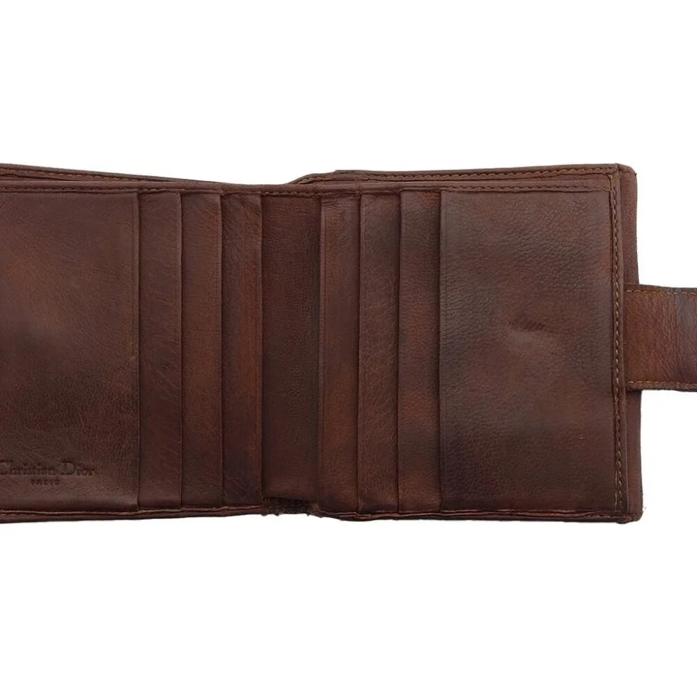 Dior Bifold Wallet Navy Beige Brown Women Authentic secondhand